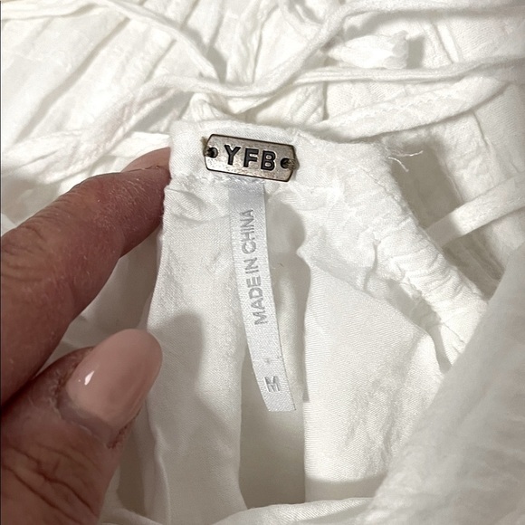 NWOT Young Fabulous & Broke White Bohemian Cotton Maxi Dress Pockets, Size M - Picture 8 of 13